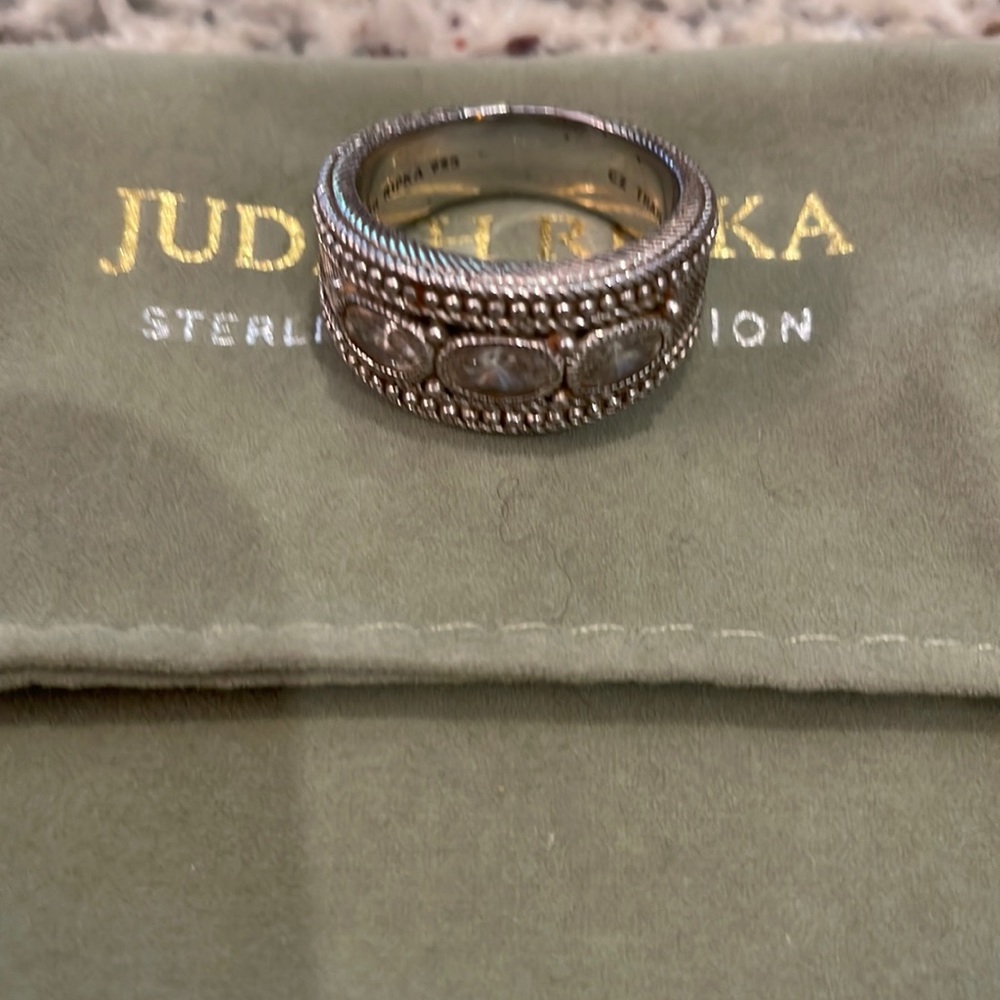 Vintage Judith Ripka 925 Sterling Silver Diamonique CZ Wide Band Ring